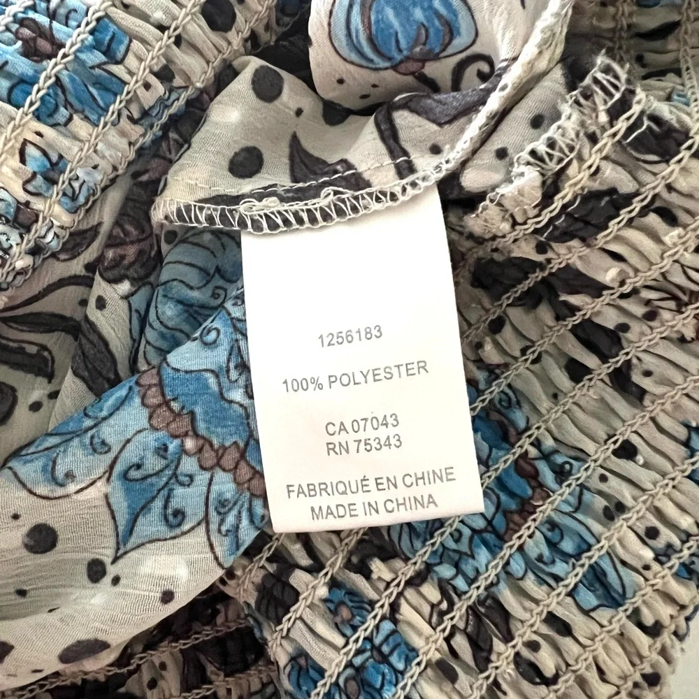 Joie Blue Floral Smocked Peasant Blouse Medium - Picture 8 of 8